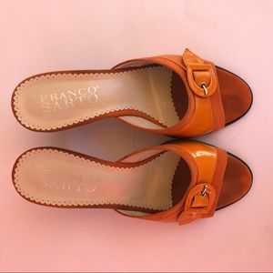 Franco Sarto Y2K Slip On Suede Patent Leather Sandals Orange Size 7